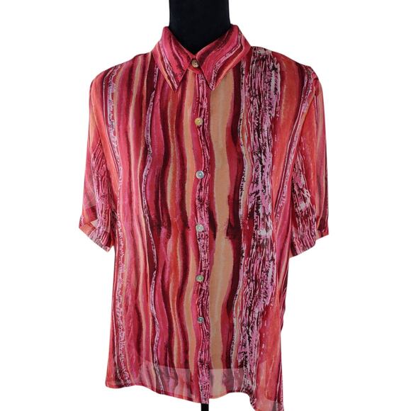 MODERN ESSENTIALS Women's Blouse Large Colorful Striped Polyester Pink Orange - Picture 1 of 3